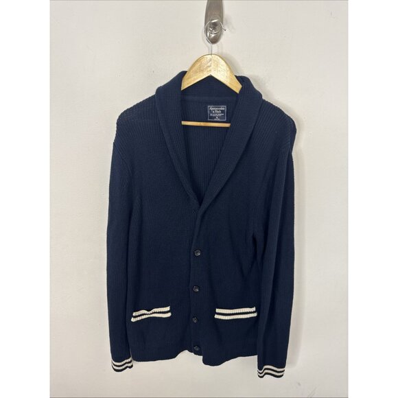 Abercrombie Fitch Cardigan Sweater Mens XL Varsity College Navy Blue - Picture 1 of 5
